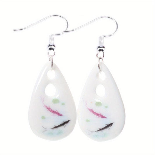 Ethnic Style Ceramic Earrings Teardrop Design
