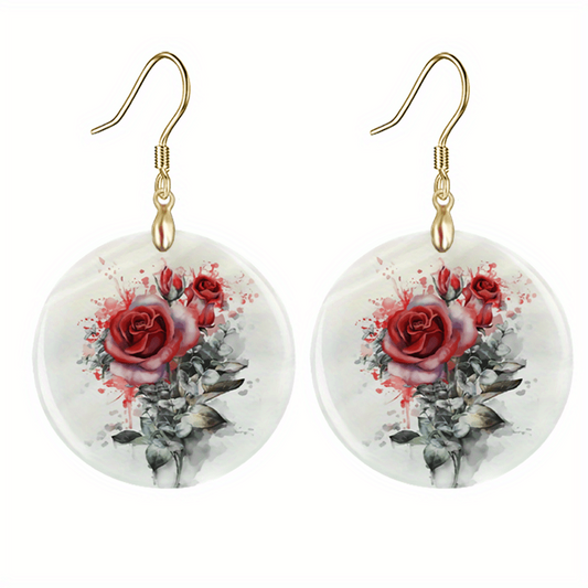 Red Rose Acrylic Pendant Earrings Retro Party Jewelry