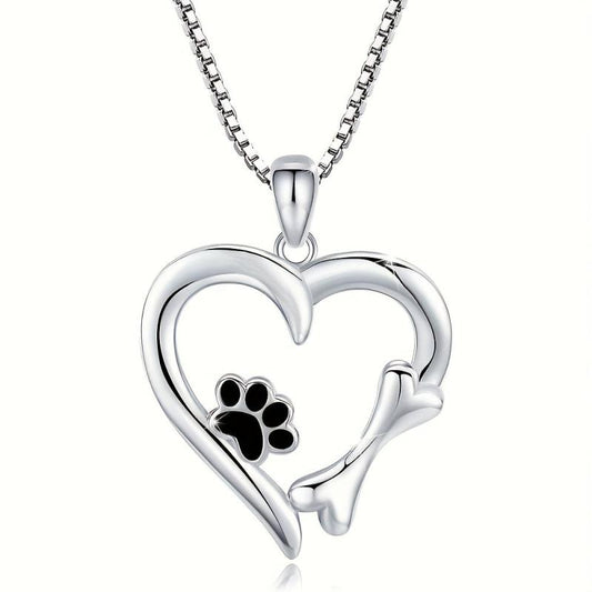 Dog Paw Pendant Necklace Hollow Love Footprints Pet Dog Paw Clavicle Chain