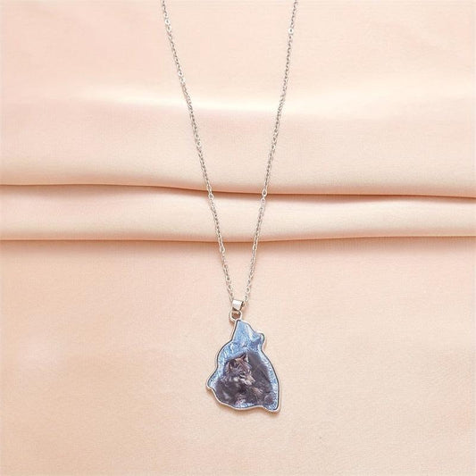 Geometric Triangle Crystal Pendant Animal Wolf Necklace Party Gift For Daughter
