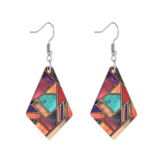 Geometric Pattern Wooden Earrings Holiday Party Gift