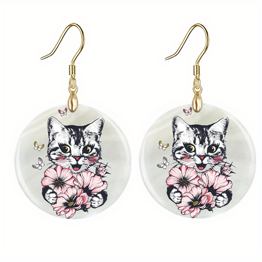 Cartoon Cat & Flower Acrylic Earrings
