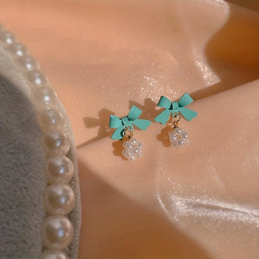 Silvery Needle Japanese And Summer Sweet Bow Earrings For Women