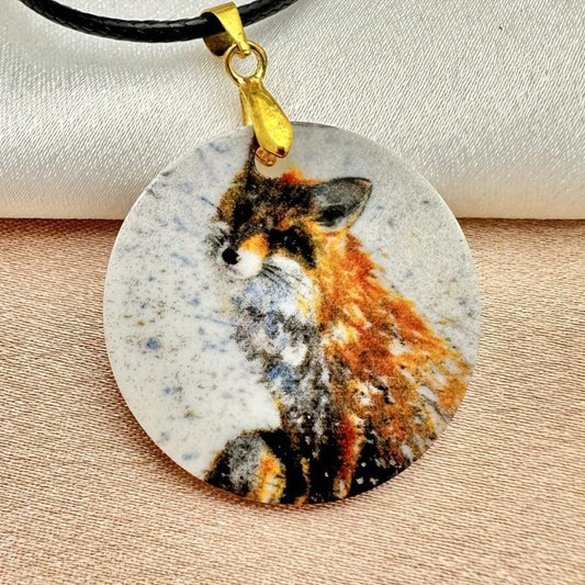 Animal Fox Pattern Pendant Necklace Adjustable Chain Necklace
