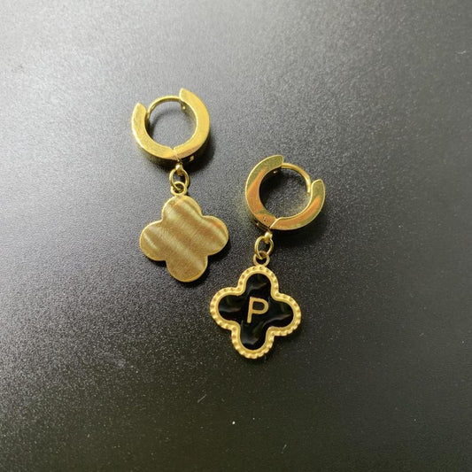 Lucky Clover Letter P Earrings Golden Stainless Steel Birthday Party Jewelry