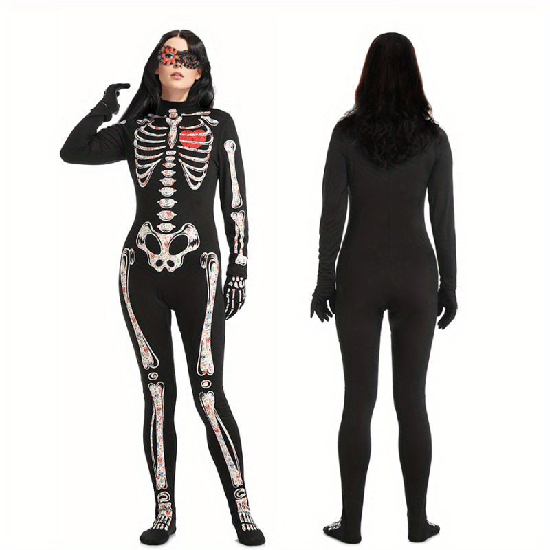 Halloween Women's Skull Luminous Jumpsuit Set
