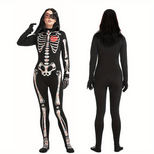 Halloween Women's Skull Luminous Jumpsuit Set