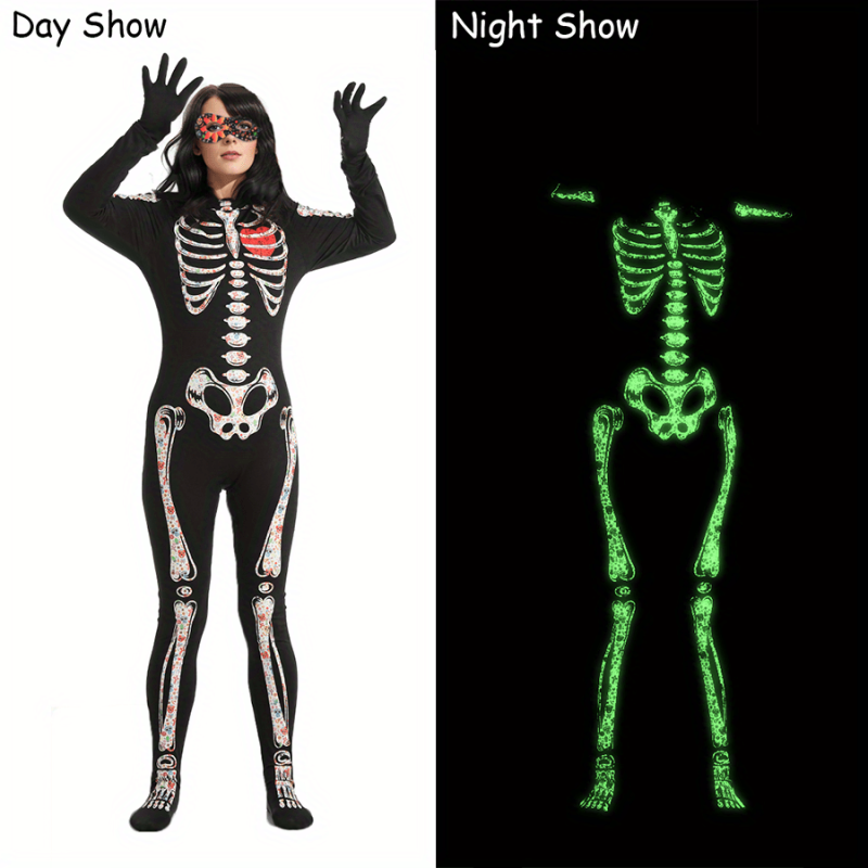 Halloween Women's Skull Luminous Jumpsuit Set