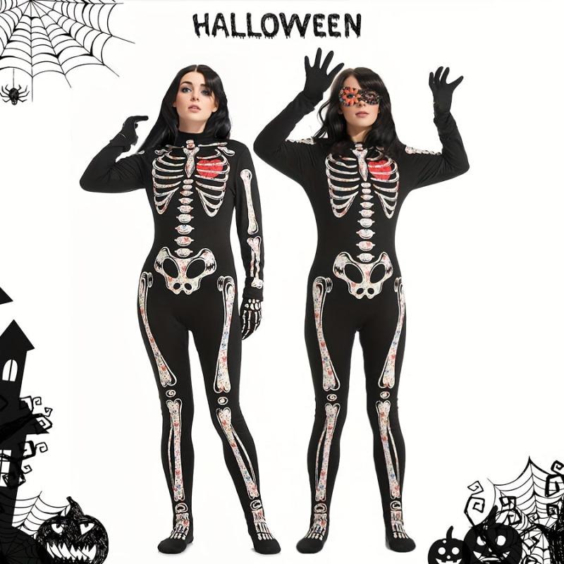 Halloween Women's Skull Luminous Jumpsuit Set