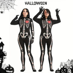 Halloween Women's Skull Luminous Jumpsuit Set