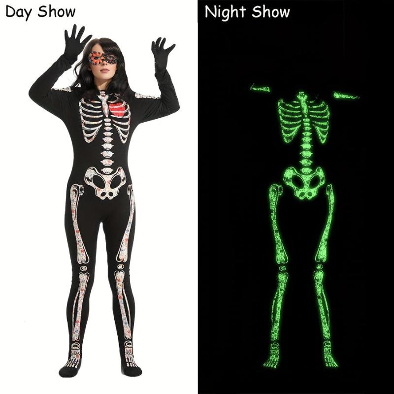 Halloween Women's Skull Luminous Jumpsuit Set