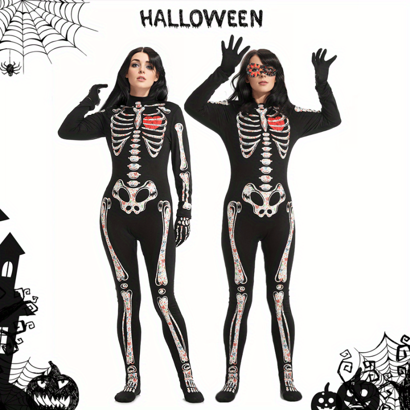 Halloween Women's Skull Luminous Jumpsuit Set