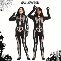 Halloween Women's Skull Luminous Jumpsuit Set