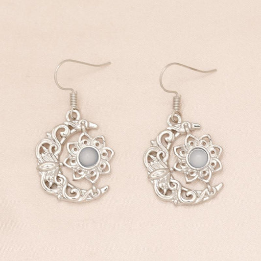 Delicate Flower Moon Earrings Gift for Women Girls