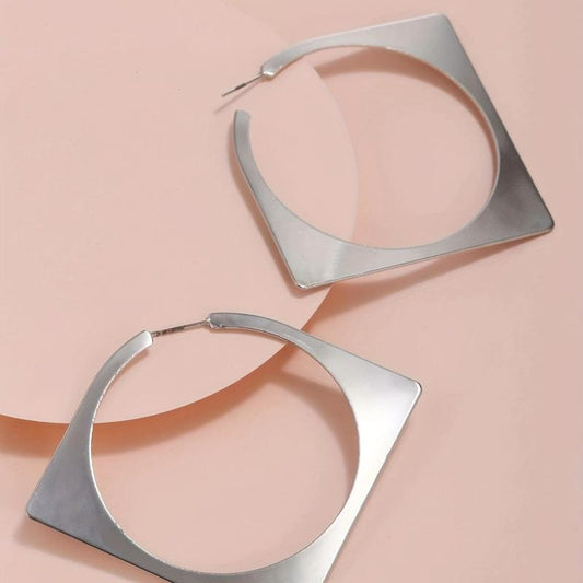 Silver Rhombus Hoop Earrings For Women
