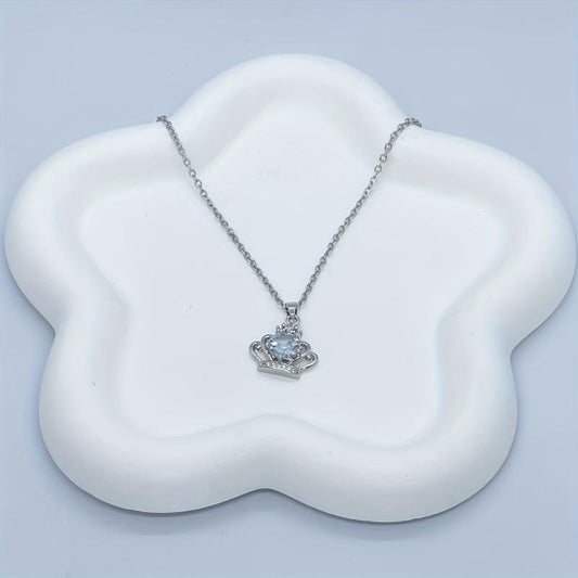 Crown Rhinestone Charm Queen Pendant Necklace Stainless Steel Chain