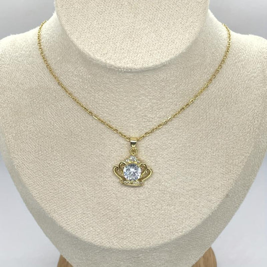 Crown Rhinestone Charm Queen Pendant Necklace Stainless Steel Chain