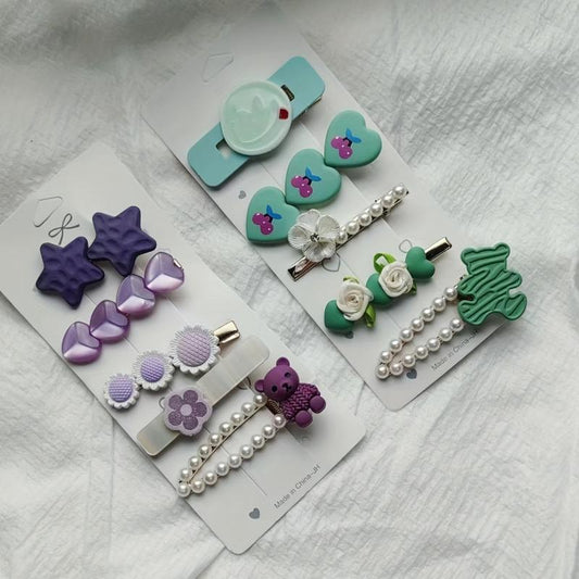 Cute Bear Bow Hair Clip Set