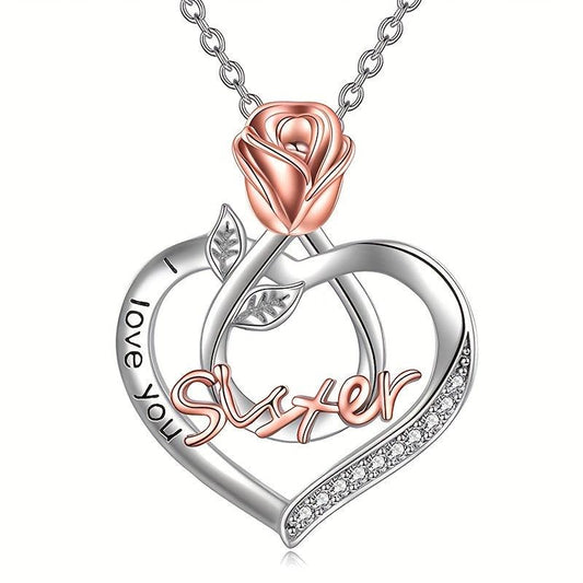 Heart Shaped Pendant Necklace Rose Jewelry Couple Holiday Gift