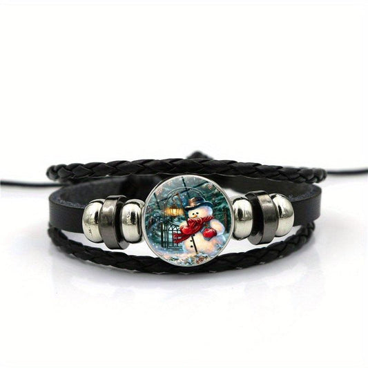 Christmas Snowman Bracelet with Gemstone Inlayed Alloy