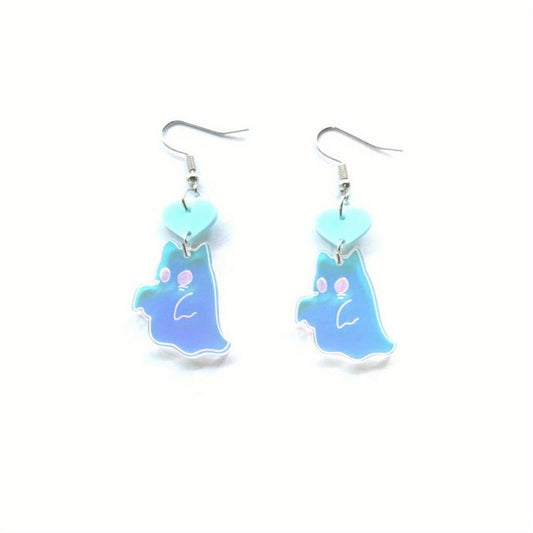 Acrylic Heart Dangle Halloween Earring Vintage Ghost Cat Jewelry