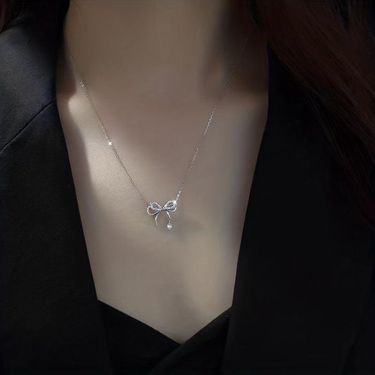 925 Sterling Silver Bow Necklace for Women
