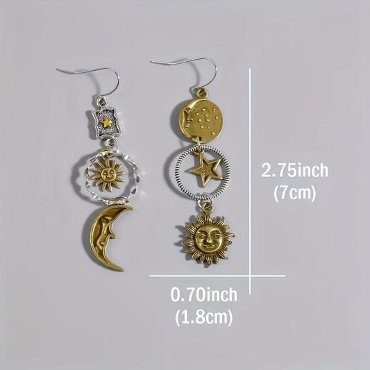 Greek Mythology Face Sun Moon Earrings Bohemian Style Jewelry