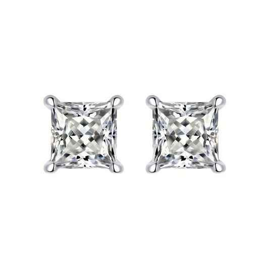 Moissanite Princess Cut Earing Ear Stud S925 Sterling Silver