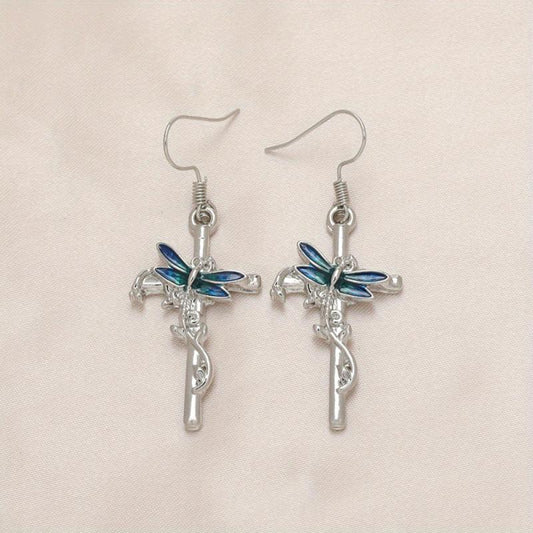 Dragonfly Cross Earrings Animal Jewelry for Girls