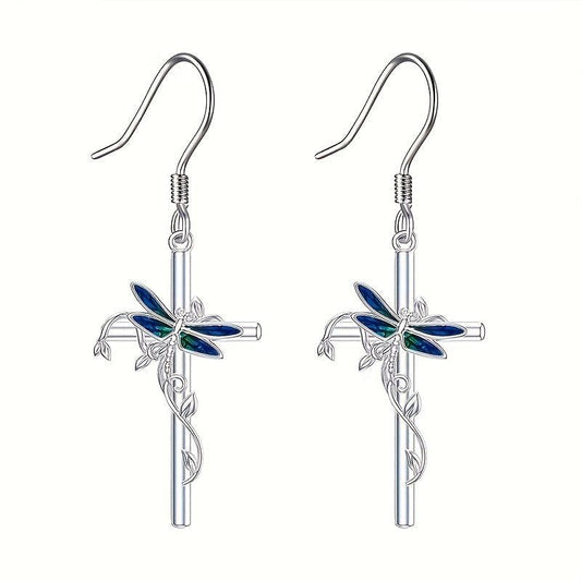 Dragonfly Cross Earrings Animal Jewelry for Girls