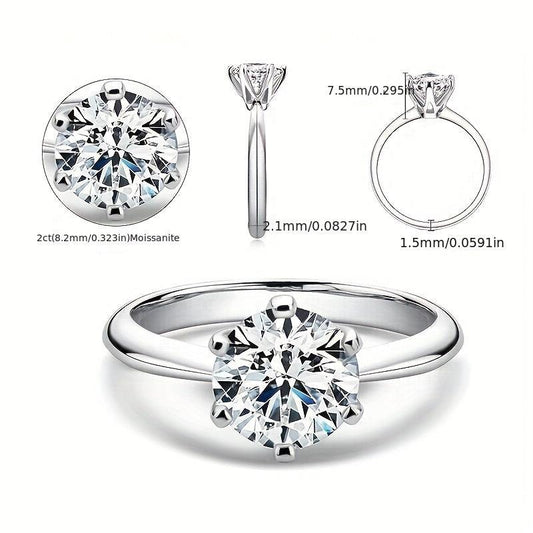 2ct Round Moissanite Engagement Ring D VVS1 Clarity Classic Solitaire Ring