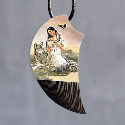 Retro Crow Wolf Woman Moon Necklace for Men Women Banquet Party