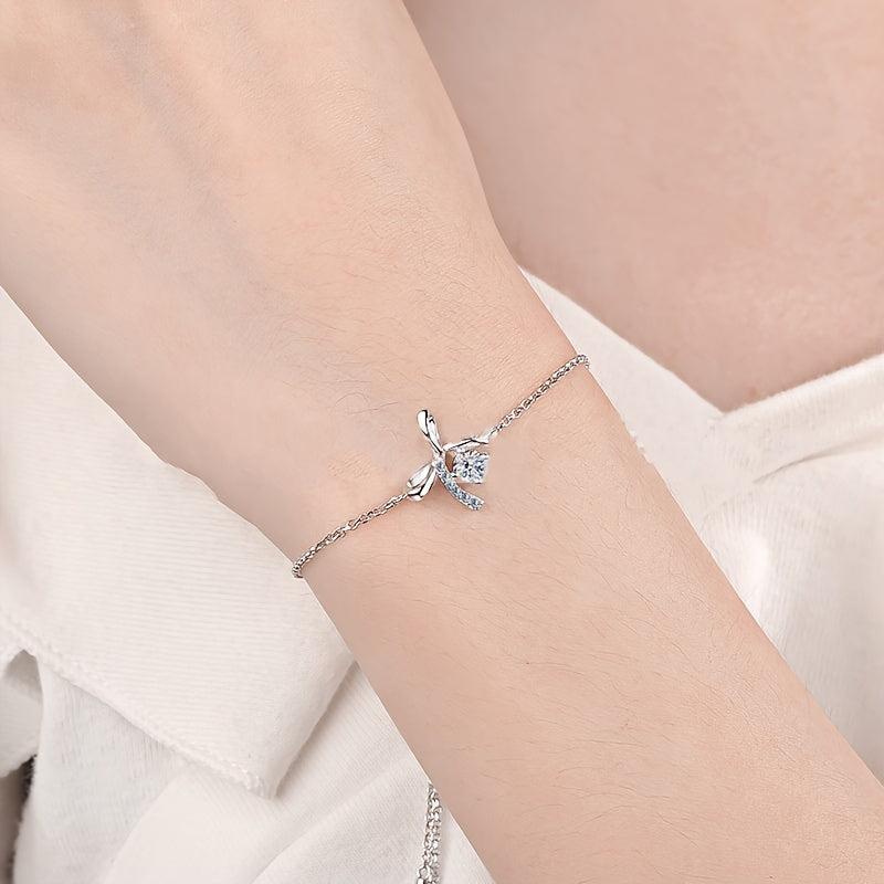 Bow Moissanite Bracelet 925 Silver for Her