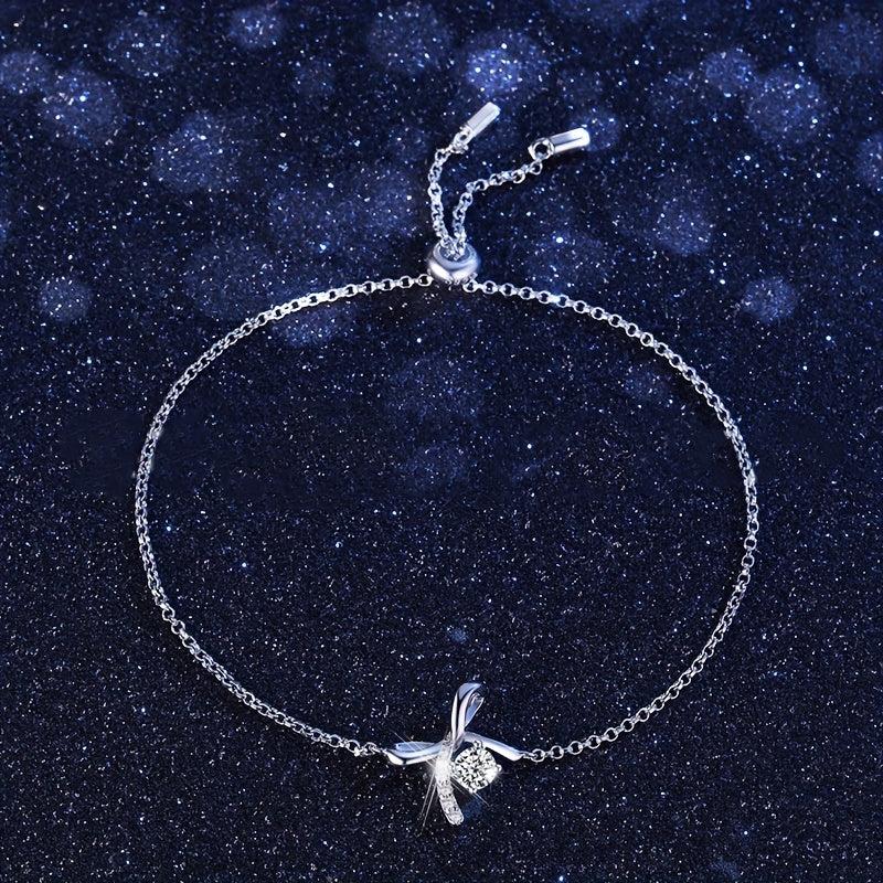 Bow Moissanite Bracelet 925 Silver for Her