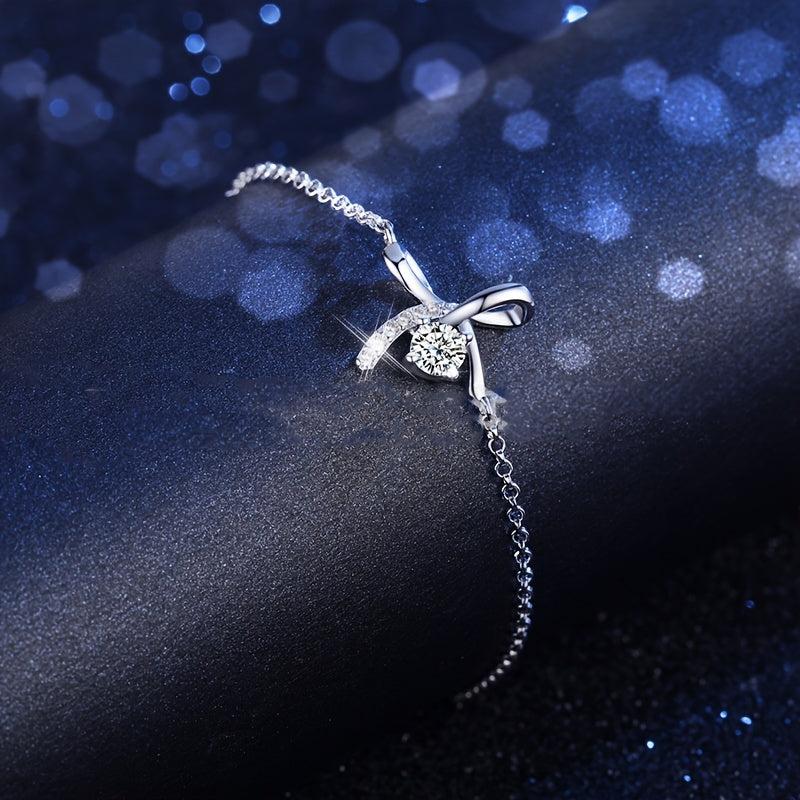 Bow Moissanite Bracelet 925 Silver for Her