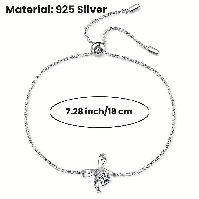 Bow Moissanite Bracelet 925 Silver for Her