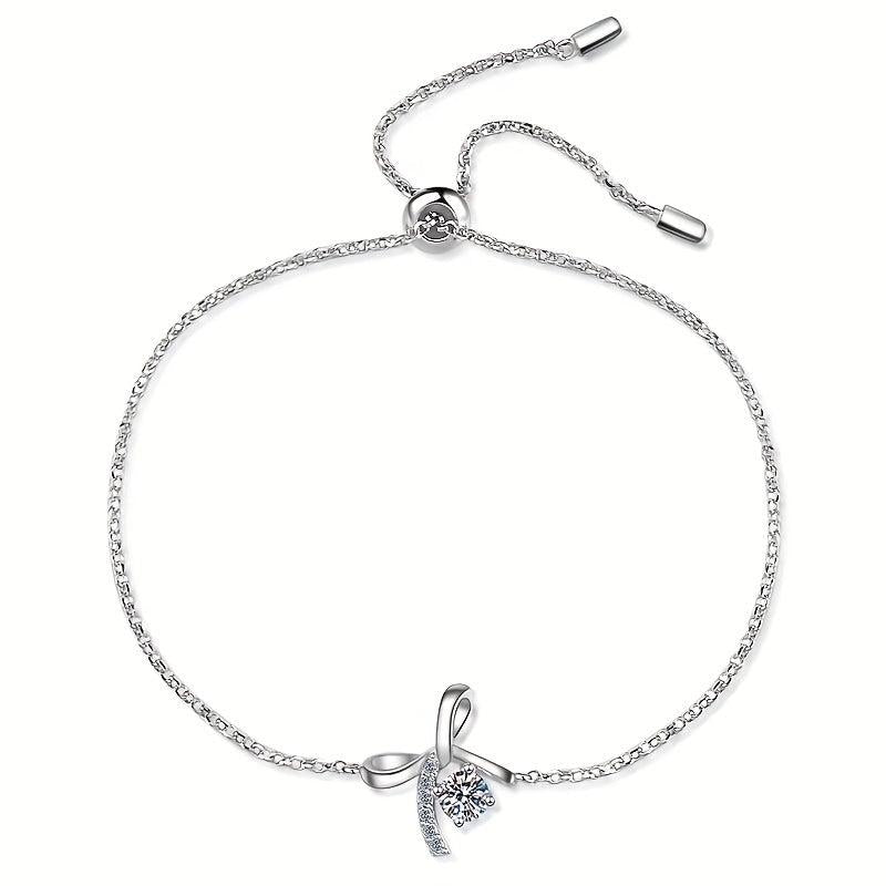 Bow Moissanite Bracelet 925 Silver for Her