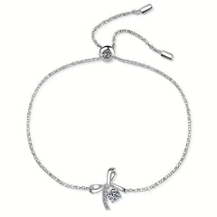 Bow Moissanite Bracelet 925 Silver for Her