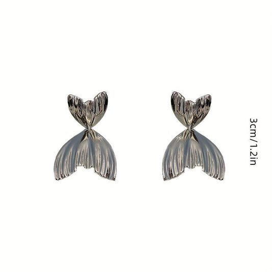 Metal Texture Pleated Earrings Mermaid Princess Style