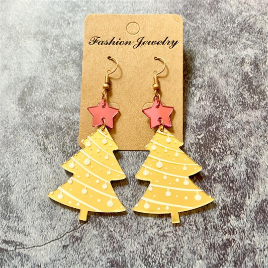 Colorful Christmas Tree Earrings Pink Yellow Studs For Women