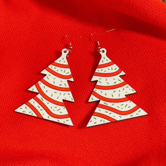 Christmas Tree Print Dangle Earrings Wooden Jewelry for Girls Women