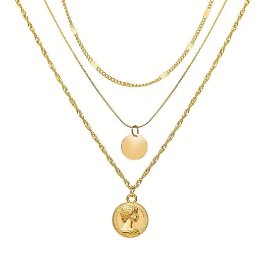 Retro Art Clavicle Chain Alloy Necklace Round Pendant Necklace