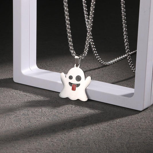 Halloween Ghost Pendant Necklace Ghost Face Sweater Chain