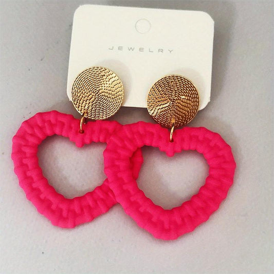 Acrylic Fruit Knitted Heart Earrings Rose Green Pink Hollow Gift