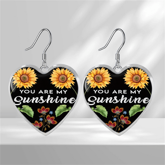 Sunflower Glass Pendant Earrings Graduation Gift