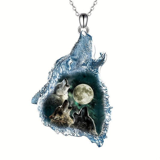 Geometric Triangle Crystal Wolf Pendant Necklace