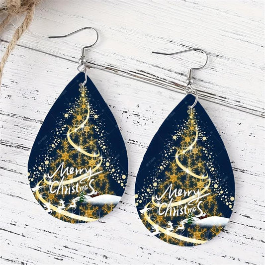 Tear Drop Christmas Tree Earrings Leather Dangle Gift For Friends