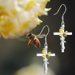 Sunflower Bee Cross Earrings Birthday Gift