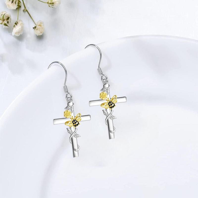 Sunflower Bee Cross Earrings Birthday Gift
