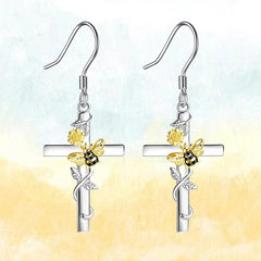 Sunflower Bee Cross Earrings Birthday Gift